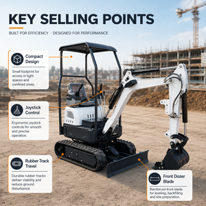 Mini-excavatrice de 1,0 tonne à chenilles en caoutchouc, cabine ouverte, certifiée CE EPA, livraison gratuite, pour la construction, l'agriculture et l'aménagement paysager (vente en gros) - Product Image 2