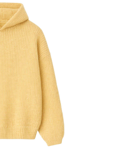 Buy Mens Yellow Ribbed Knit Hoodie Sweater Winter Warm Pullover Long Sleeve Yellow Casual Streetwear Knitwear Soft Cozy Top - Product Image 3