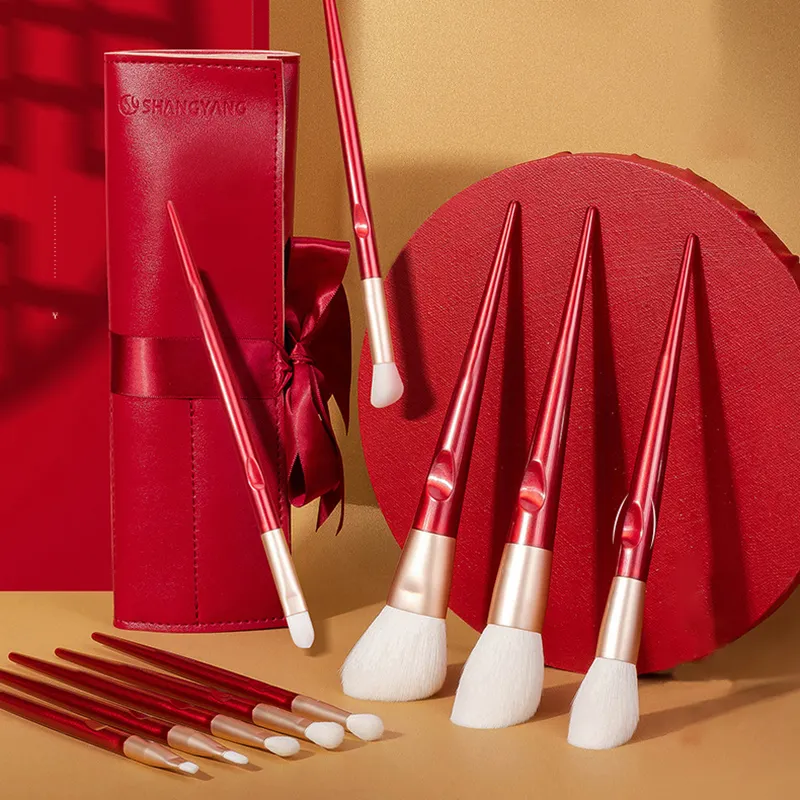 Matte Red 10 PCS Custom logo Professional Makeup Brushes Set Best Foundation Design make up brush brush sets metal handle
