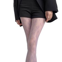 Stoking motif Jacquard stoking jaring-jaring murni kaki seksi tipis berongga bunga kecil jaring pola Solid rajutan tenun grosir hitam 6238