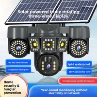 Caméra de surveillance sans fil à panneau solaire rotatif à trois objectifs, 360 degrés, télécommande mobile, 12MP, vision nocturne ultra-claire, carte mémoire