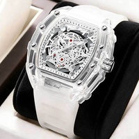 Nouvelle Arrivée Montre à Quartz pour Homme Boîtier Transparent Unique en Forme de Baril Bracelet en Silicone Résistant à l'Eau 30M Design Tendance
