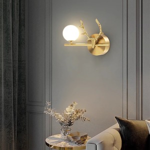 Lámpara de pared de cobre con diseño de asta de ciervo, LED E27, para iluminación de hoteles, dormitorios y pasillos - Product Image 2