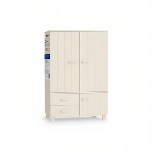 Armadio Rettangolare Medio in Legno di Pino Massiccio Marrone con Ante a Battente e 2 Cassetti, Mobile Indipendente per Camera da Letto - Product Image 1