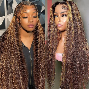 Preplucked Blonde Highlight Hd Transparent Lace Front Wig,Cheap <strong>Deep</strong> <strong>Wave</strong> Highlight Human Hair Wigs With Baby Hair - Product Image 1