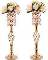 Accessoires de fête de mariage, support de fleurs en cristal haut en métal doré, centres de table pour événements de mariage