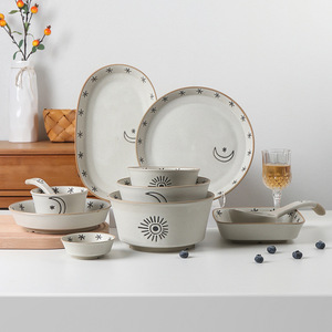 Ensemble de ménage beau bol en grès plat soleil lune étoile couverts bol et assiettes ensemble - Product Image 1