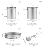 Ensemble de couverts de camping Ensemble de casseroles et poêles en titane ultraléger Tasse et poêle à frire en titane pour le camping en plein air Ensemble d'outils de cuisine