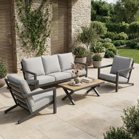 Ensemble de canapé d'extérieur moderne et écologique avec structure en aluminium, 3 places, 2 chaises et table en WPC pour appartement, chambre, jardin, terrasse