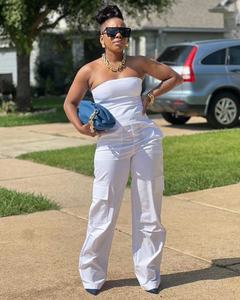 Streetwear taille haute jambe large une pièce ensemble barboteuse <span class=keywords><strong>combishort</strong></span> <span class=keywords><strong>femme</strong></span> blanc grande taille sans bretelles combinaison - Product Image 6