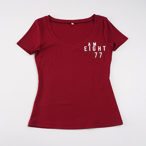 Camiseta de manga corta con cuello en V y estampado de letras estilo americano, básica, informal, versátil, ajustada y favorecedora para chica moderna. - Product Image 6