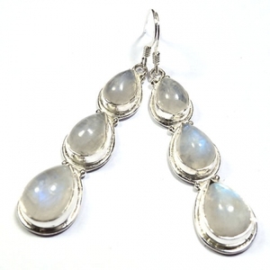 Natural Rainbow Moonstone Long Dangle Earrings 925 Sterling Silver Handmade Gemstone EarringsNatural Gemstone Teardrop Stone - Product Image 1