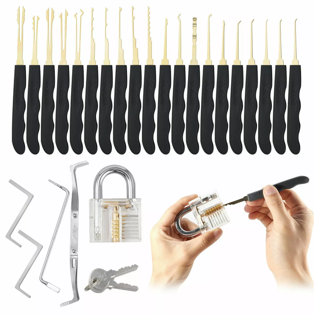 Wholesale 24pcs Locksmith Lock Picking Set Lock Pick Set Transparent Lockpicking Set Tools