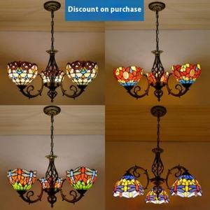 Lustre Tiffany de 8 pouces à 3 têtes, lampe LED créative de style pastoral pour salon, avec suspension en fer pour chambre à coucher - Product Image 1