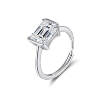 Bague ajustable Rinntin SMOR20 en moissanite taille émeraude 4 carats couleur D VVS, en argent sterling 925, ton jaune, bijoux fins