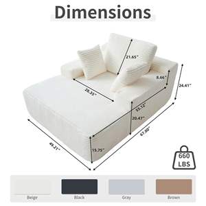 VOXHOME Apartamento Sala de estar Vacío Comprimido Nórdico Sofá individual Nube Lectura Chaise Lounge Sofá cama sin hueso de pana - Product Image 5