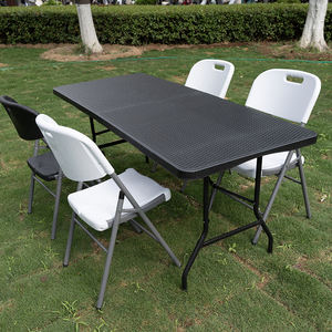 EN581 moderna retangular 180cm mesa de jantar leve plástico preto branco dobrável alça para a entrada do hotel ao ar livre - Product Image 4