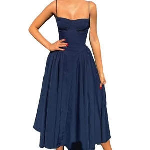 Custom OEM Solid Colour Loose Mid-length Dress with <b>Spaghetti</b> <b>Straps</b> and Suspenders for Summer Commuting and Outdoor Parties - Product Image 2