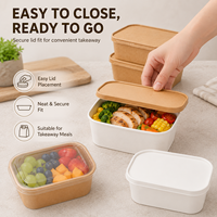 Boîte d'emballage rectangulaire en papier kraft épais jetable, de luxe léger, compatible micro-ondes, pour plats à emporter, salades et bento avec couvercle