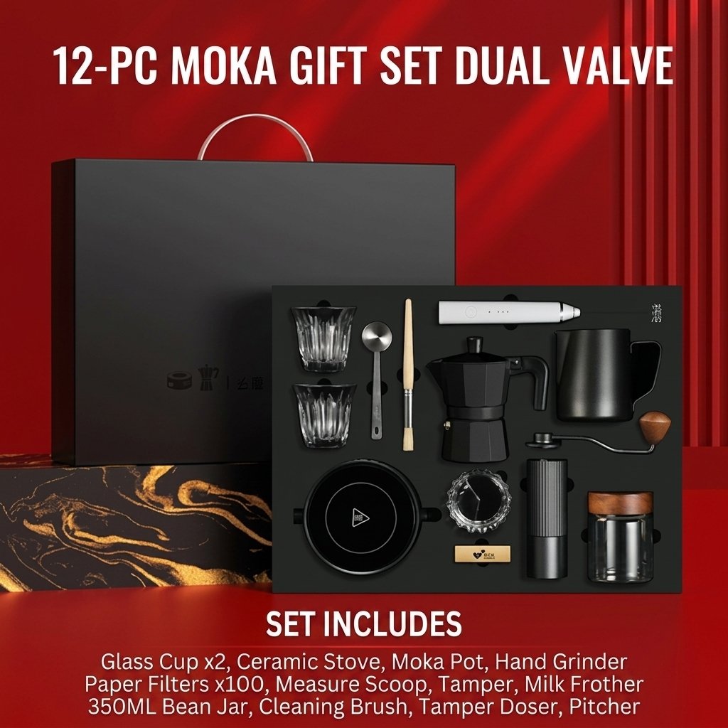 Black 12-piece set, dual-valve version
