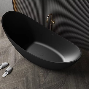 Bañera Moderna Independiente para Villas y Hoteles, Color Blanco Mate, Forma de Luna Negra, Ovalada, Superficie Sólida de Resina de Piedra, con Desagüe - Product Image 2