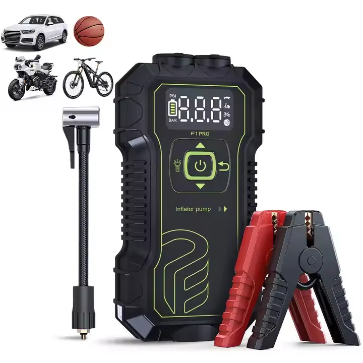 2 in 1 Jump Starter   Tire Inflator Portable Air Compressor  Cordless Electric Air Pump with Digital Tire Pressure Gauge