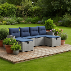 Conjunto de Sofá de Patio de Ratán Sintético Gris con Cojines, Sofá de Jardín para Exteriores, Estilo Contemporáneo, Muebles Impermeables - Product Image 2