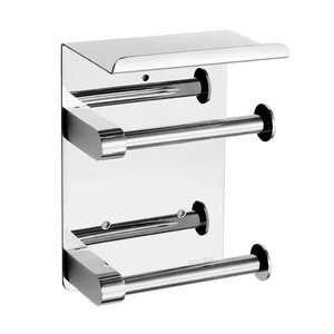 Porte-papier toilette mural double rouleau moderne avec étagère, en acier inoxydable 304, rectangulaire, minimaliste, accessoire de salle de bain - Product Image 2