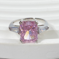 Auf Lager Ice Cut Custom 925 Sterling Silber Schmuck Cz Zirkonia Ring Quadrat Rosa Blau Saphir Ringe Schmuck Frauen