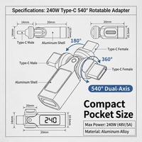 Adaptateur de charge rapide Type-C, adaptateur USB C personnalisé en usine, charge rapide PD 240W, rotatif à 540 degrés, mâle vers femelle, pour le jeu