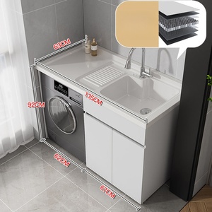 Meuble de buanderie en aluminium alvéolé avec lavabo intégré, évier, planche à laver et tambour de lavage, meuble de salle de bain - Product Image 6