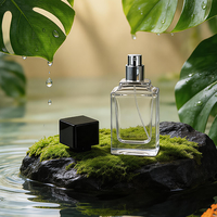 Flacons de parfum rectangulaires haut de gamme en verre pour Cologne de luxe pour hommes 50ml 100ml Bleu foncé Faible MOQ avec capuchon pulvérisateur et diffuseur à vis