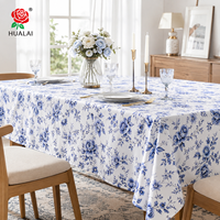 Nappe de table HuaLai sur mesure, motif floral bleu toile, en faux coton et polyester, pour cuisine