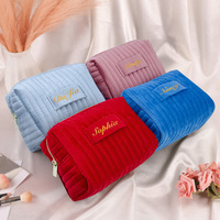 Sacs et trousses à cosmétiques en velours rayé matelassé avec logo personnalisé pour femmes, 21x9x14cm, 78g, pochette de maquillage de voyage douce, sac à main pour filles