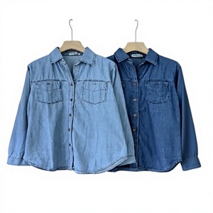 L831 <b>Women's</b> Soft <b>Denim</b> <b>Shirt</b> with 2 Front Pockets, <b>Long</b> Sleeve Turn-Down Collar, Loose Fit Casual Jean Blouse, Spring Fashion - Product Image 1