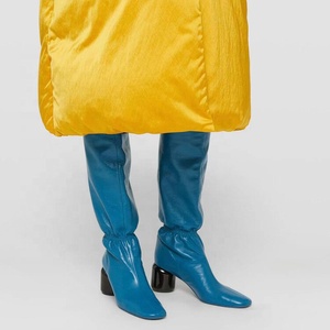 2022 Autumn Winter Western Mesh Square Toe Elastic <b>Sewing</b> Fashion Boots Round High Heel Knee-High Big Size 44 Women Shoes - Product Image 4