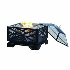 Superior Quality Metal Charcoal Grill With Grill Mesh Wood Burning Square Smokeless Fire Pit For Outdoor Garden