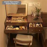 Coiffeuse de chambre moderne avec miroir relevable et 4 tiroirs de rangement, gain de place