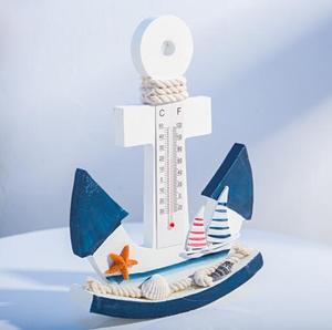 Thermomètre d'ancre de bateau en <span class=keywords><strong>bois</strong></span> de style méditerranéen crochet décoration de la maison pendentif mural européen thermomètre d'ancre de balançoire - Product Image 1