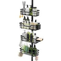 Étagère de Douche d'Angle Extensible en Métal à Tension Réglable à 4 Niveaux pour Salle de Bain