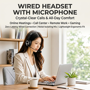 Over Ear Headphones Wired Stereo Sound With Mic For Computer Use Black - Product Image 6
