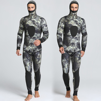 Combinaison de plongée 2 pièces en néoprène 5 mm, imperméable et respirante, pour la pêche au harpon, motif imprimé, manches longues, col montant, résistante au froid et aux UV