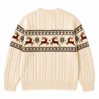 Pull en tricot torsadé unisexe personnalisé ODM/OEM, motif Fair Isle, rennes et flocons de neige, pour l'hiver