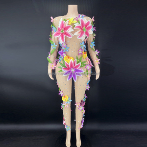 Vestidos de <span class=keywords><strong>Fiesta</strong></span> Largos <span class=keywords><strong>2022</strong></span>: Mono de Malla Transparente con Estampado Floral y Diamantes, Vestido de Playa Elegante e Informal - Product Image 1