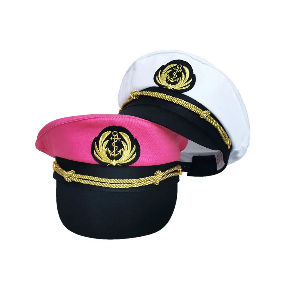 Vente en gros, casquettes blanches, roses et noires, 100% coton, casquettes de marine pour yacht adulte