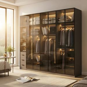 Armoires de chambre à coucher en verre de luxe modernes avec portes en verre personnalisables, design autoportant, gain de place et durables pour usage domestique - Product Image 4