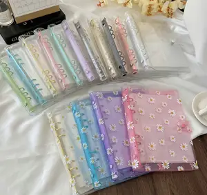 Toptan A5 A6 şeffaf PVC gevşek yaprak Glitter çiçek Notebook kılıfı bütçe Binder doldurulabilir 6 halka papatya bütçe planlayıcısı Binder