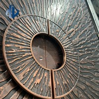 Porte d'entrée double de villa en cuivre sculpté de luxe européen, motif radiant, antivol, portes en aluminium pour la maison
