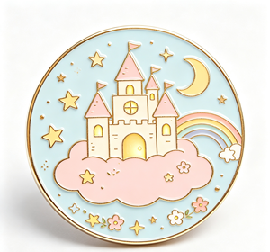 Broche Ronde en Émail Cloisonné Motif Château Mignon, Lune, Arc-en-ciel, Étoile, Nuage, Accessoire Cadeau Artisanat Métallique - Product Image 2