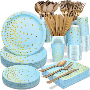 Vaisselle de table jetable, assiettes, couverts, tasses et assiettes en papier blanc avec estampage de points, pour fête d'<span class=keywords><strong>anniversaire</strong></span>, mariage, 1 pièce - Product Image 5